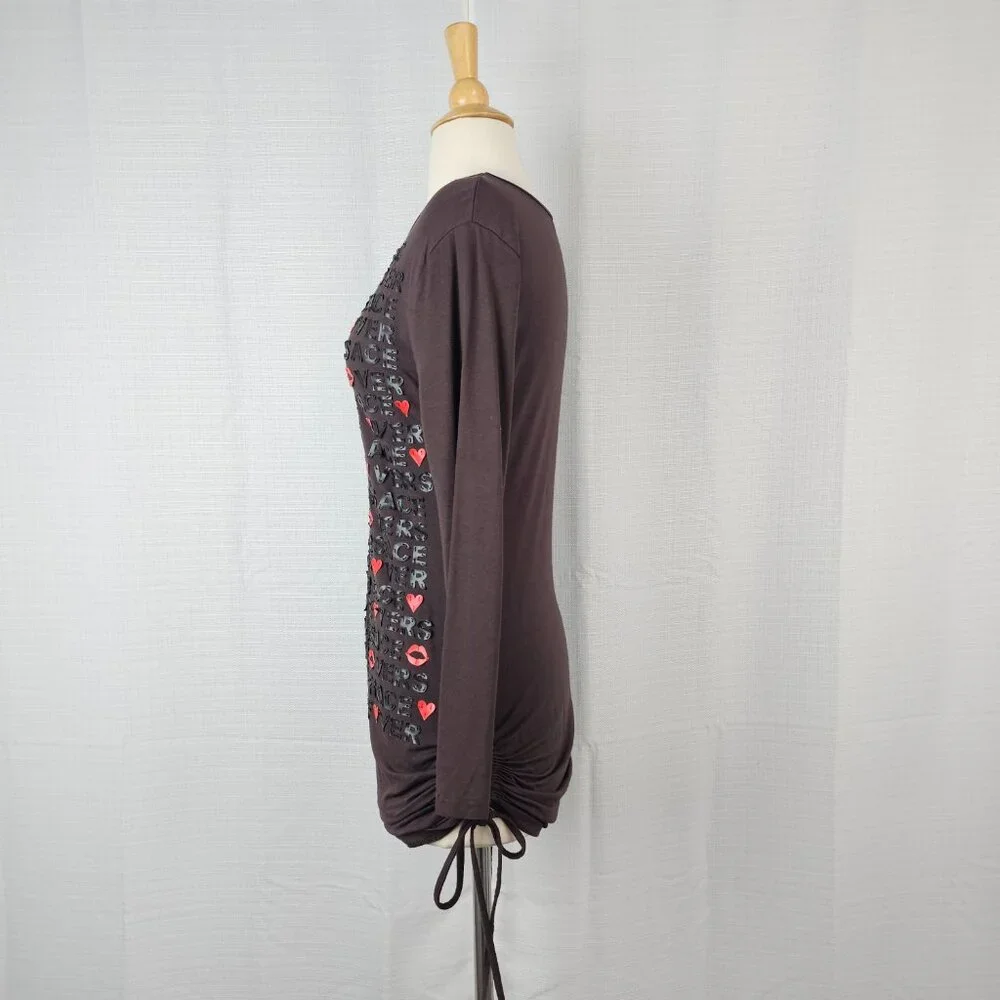 Versace Sequin Long Sleeve Ruched Side-Tie Top - Picture 6 of 10